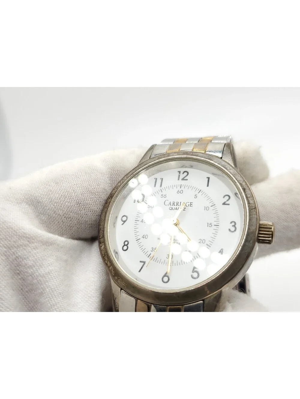 2004 Timex Carriage Quartz Watch Mens New Battery Two-Tone White Dial 36mm